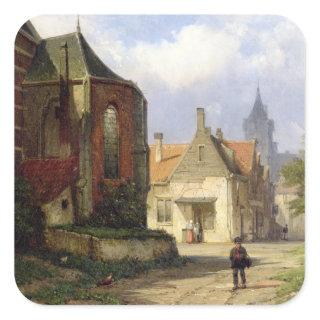 Figure before a Redbrick Church in a Dutch Town (o Square Sticker