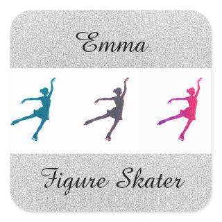 Figure Skating Silver Sparkle Square Sticker