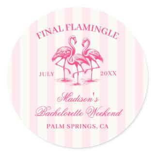 Final Flamingle Pink Striped Bachelorette Classic Round Sticker