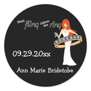 Final Fling Before The Ring Ginger Bride Classic Round Sticker