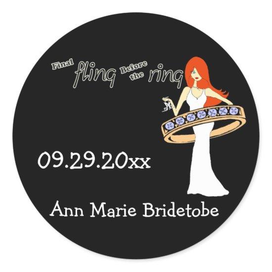 Final Fling Before The Ring Ginger Bride Classic Round Sticker
