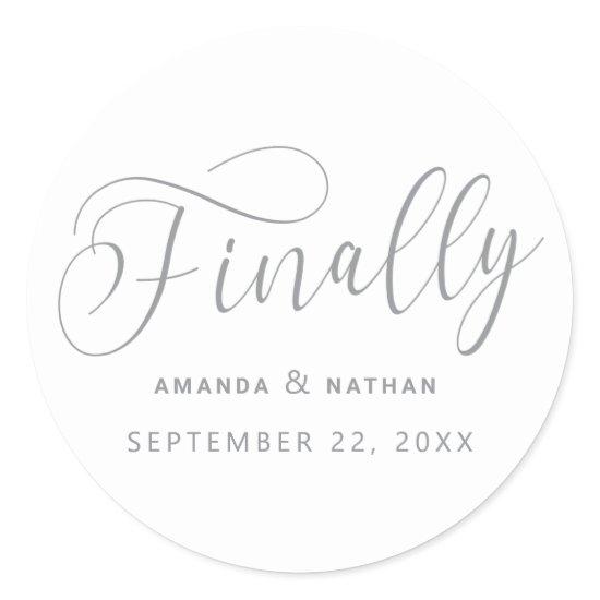 Finally Minimalist Wedding Save the Date Classic Round Sticker