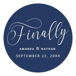 Finally Minimalist Wedding Save the Date Classic Round Sticker