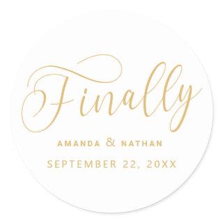 Finally Minimalist Wedding Save the Date Classic Round Sticker