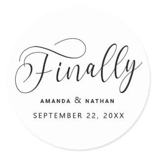 Finally Minimalist Wedding Save the Date Classic Round Sticker