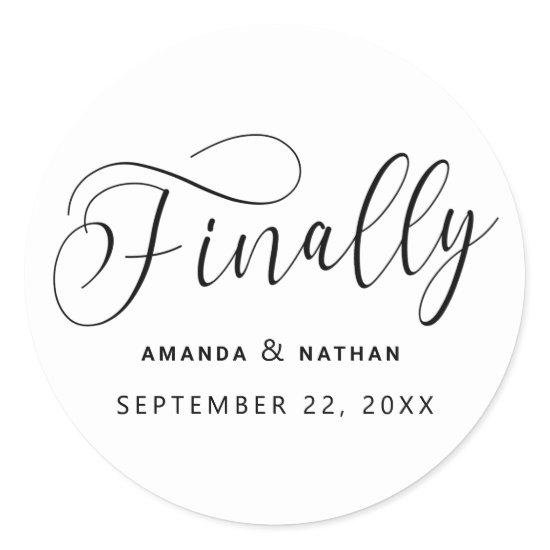 Finally Minimalist Wedding Save the Date Classic Round Sticker