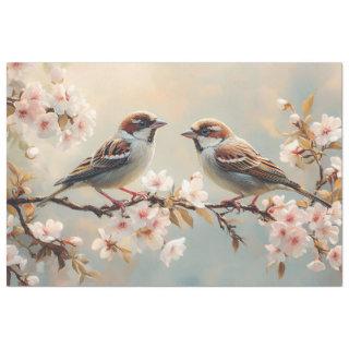 Finch Birds on a Cherry Blossom Branch Decoupage Tissue Paper