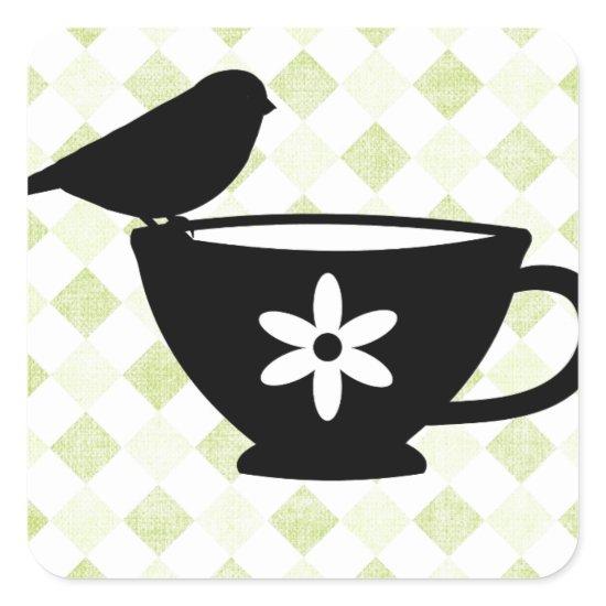 Finch on Teacup Silhouette Square Sticker