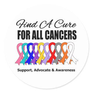 Find a Cure Ribbons For All Cancers Classic Round Sticker