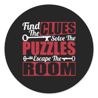 Find The Clues Solve The Puzzles Escape Room Chall Classic Round Sticker