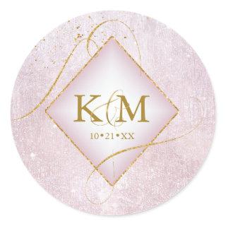 Fine Lines Gold Abstract Wedding Mauve ID867 Classic Round Sticker