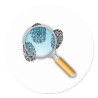 Finger Prints Under a Magnifying Glass Classic Round Sticker