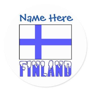 Finnish Flag and Finland Blue Personalization  Classic Round Sticker