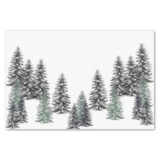 Fir Trees Black Pine Green on White Tissue Paper