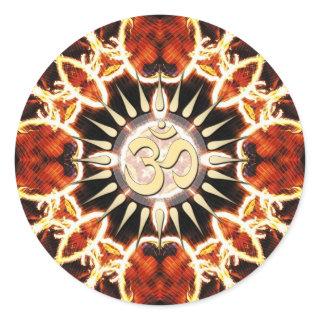 Fire Circle Golden Om Spirit Classic Round Sticker