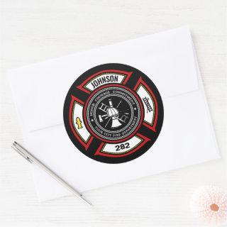 Fire Department ADD NAME Firefighter Badge Rescue Classic Round Sticker