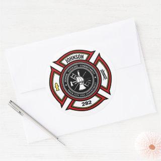 Fire Department ADD NAME Firefighter Badge Rescue Classic Round Sticker