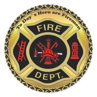 Fire Department logo Black And Gold Badge Classic Round Sticker