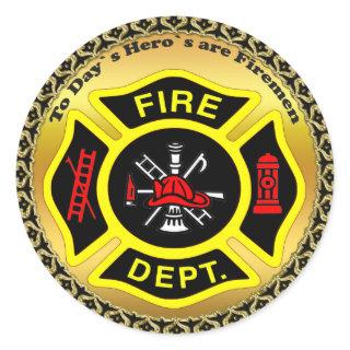 Fire Department logo Black And Yellow Badge Classic Round Sticker
