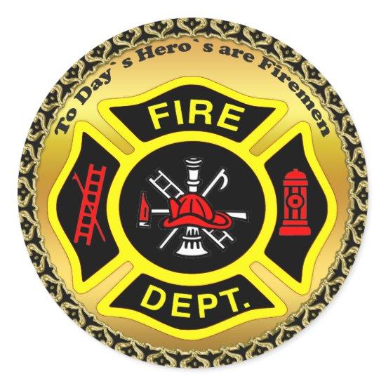 Fire Department logo Black And Yellow Badge Classic Round Sticker