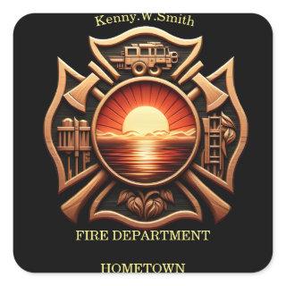 Fire Departments Badge of Honor Black And Red Square Sticker