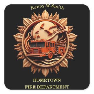 Fire Departments Badge radiating prestige, Honor Square Sticker