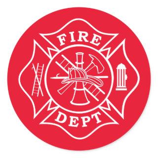 Fire Dept Maltese Cross Round Sticker, Glossy Classic Round Sticker