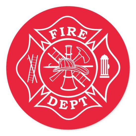 Fire Dept Maltese Cross Round Sticker, Glossy Classic Round Sticker