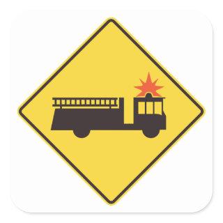 Fire Engine Road Sign Square Sticker