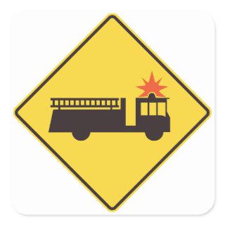 Fire Engine Road Sign Square Sticker