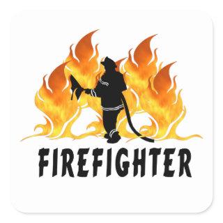 Fire Fighter Flames Square Sticker