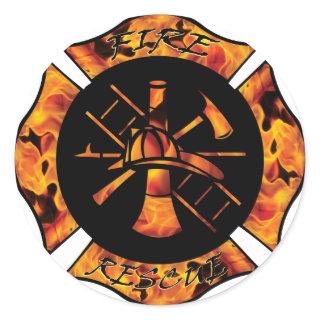 Fire Rescue Flaming Maltese Cross Classic Round Sticker