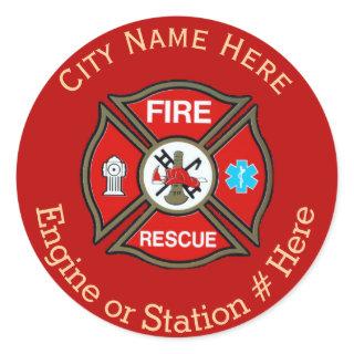 Fire Rescue Maltese Cross Custom Round Sticker