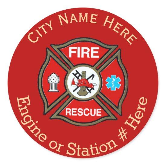 Fire Rescue Maltese Cross Custom Round Sticker