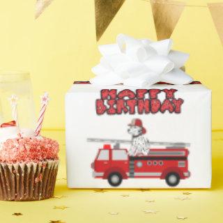 Fire Truck And Dalmatian Dog Happy Birthday