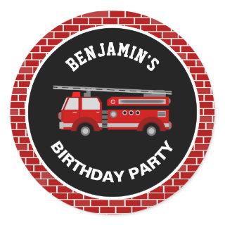 Fire Truck Birthday Party Favor Sticker