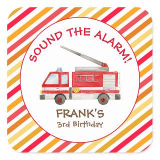 Fire Truck Fire Engine Birthday Party Square Stick Square Sticker