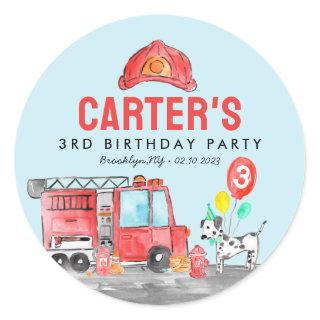 Fire Truck Firefighter Dog Balloon Kids Birthday Classic Round Sticker