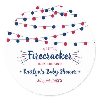 Firecracker On The Way! 4th Of July Baby Shower Classic Round Sticker