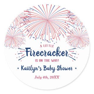 Firecracker On The Way! 4th Of July Baby Shower Classic Round Sticker