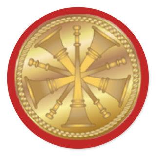 Firefighter 5 Bugle Gold Medallion Classic Round Sticker