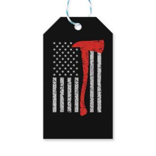 Firefighter American Flag Axe Thin Red Line Gift Tags