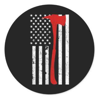 Firefighter American Flag Thin Red Line Axe Classic Round Sticker