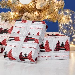 Firefighter Christmas Red Line Plaid Glitter Tree