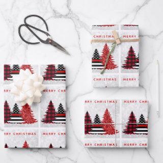 Firefighter Christmas Red Line Plaid Glitter Tree  Sheets
