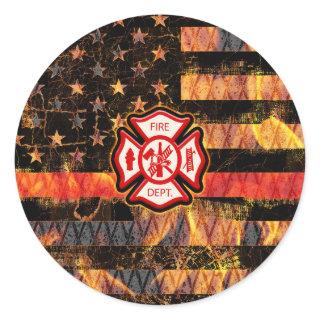 Firefighter Cross and Flames Classic Round Sticker