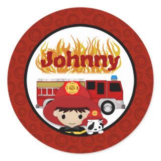 FIREFIGHTER dalmatian fire truck FIRE name #2 01B Classic Round Sticker