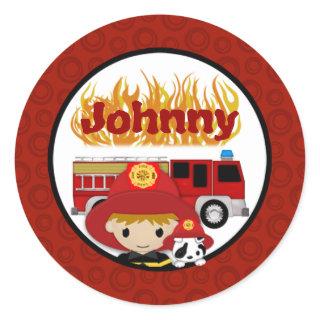 FIREFIGHTER dalmatian fire truck FIRE name #2 01D Classic Round Sticker