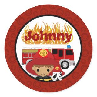 FIREFIGHTER dalmatian fire truck FIRE name #2 02A Classic Round Sticker