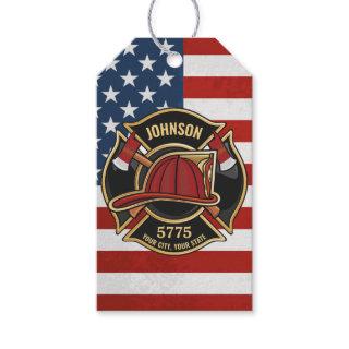 Firefighter Fire Rescue Department USA Flag Custom Gift Tags